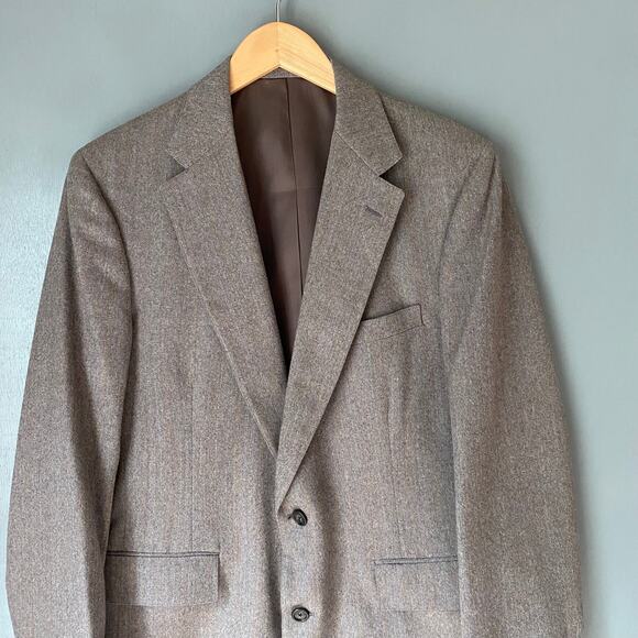 Vintage NORDSTROM 2 PIECE Men's 42 Trousers Sports Coat Wool Herringbone Classic - Picture 2 of 16